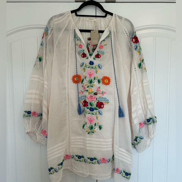 NWT Spell Florapaloosa Embroidered Tunic Dress Size Small White - Picture 6 of 12